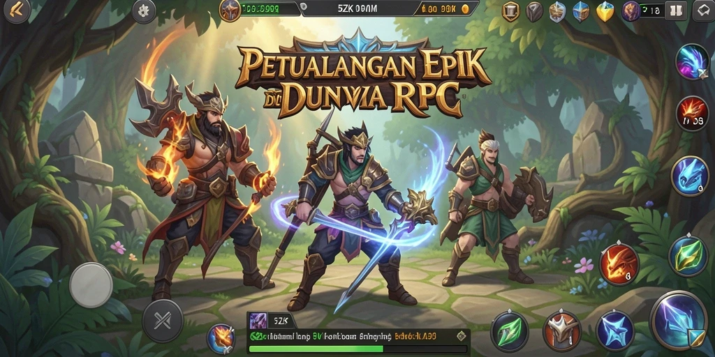 Tangkapan layar gameplay 5ZK menampilkan pertempuran epik di dunia fantasi.