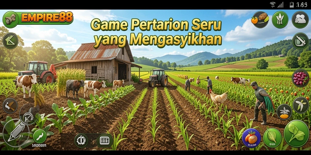 Tampilan gameplay menarik dari EMPIRE88 dengan aktivitas berkebun yang seru.