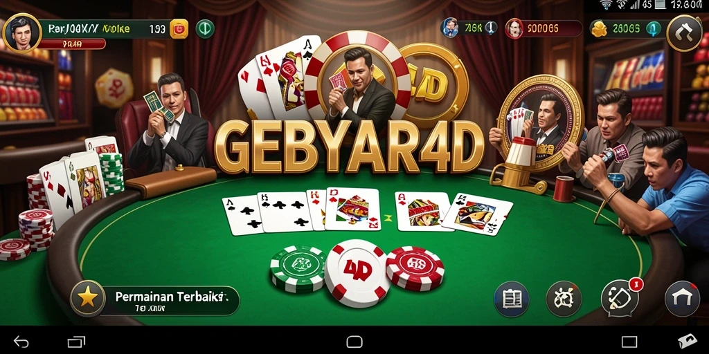 Screenshot gameplay GEBYAR4D menampilkan suasana permainan poker yang seru.