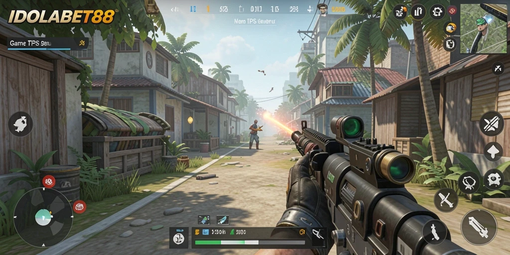 Menampilkan aksi seru dalam gameplay TPS IDOLABET88.