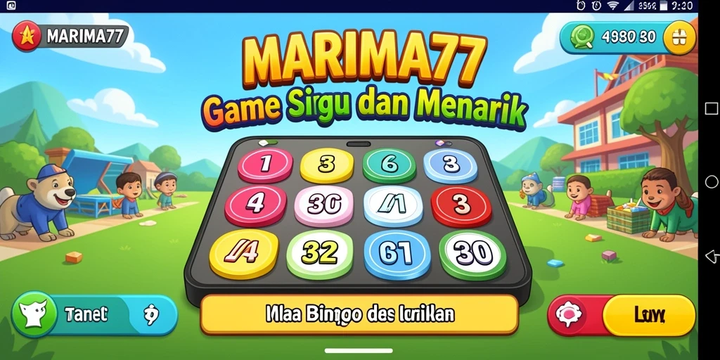 Screenshot permainan Bingo MARIMA77 yang penuh warna dan interaktif.