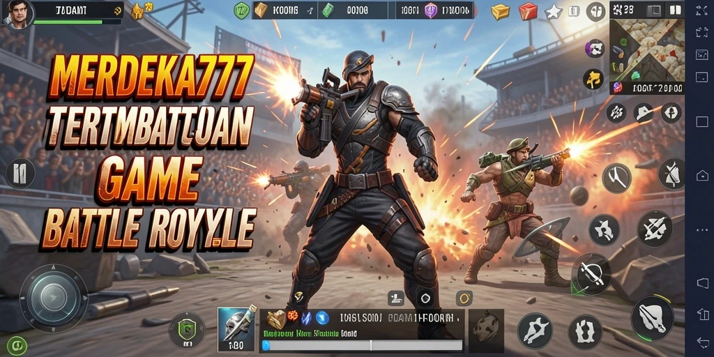 Tampilan gameplay seru dalam MERDEKA777, penuh aksi Battle Royale.