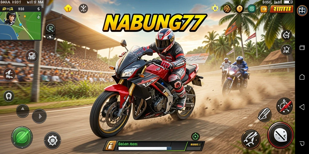 Tampilan gameplay yang seru dari NABUNG77 saat balapan motor.