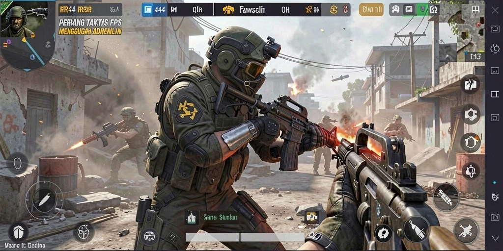 Tangkapan layar gameplay <strong>RR44</strong> dengan aksi tembak-menembak yang intens.