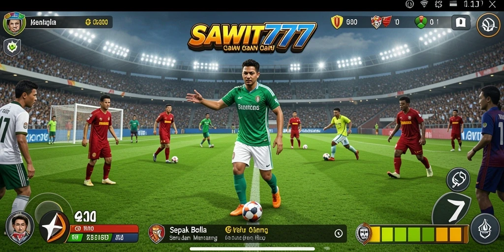 Screenshot gameplay SAWIT777 dengan aksi pertandingan sepak bola yang seru.