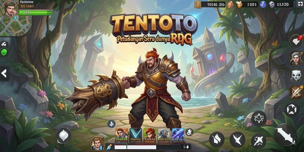 Screenshot menunjukkan aksi seru dalam permainan RPG TENTOTO.
